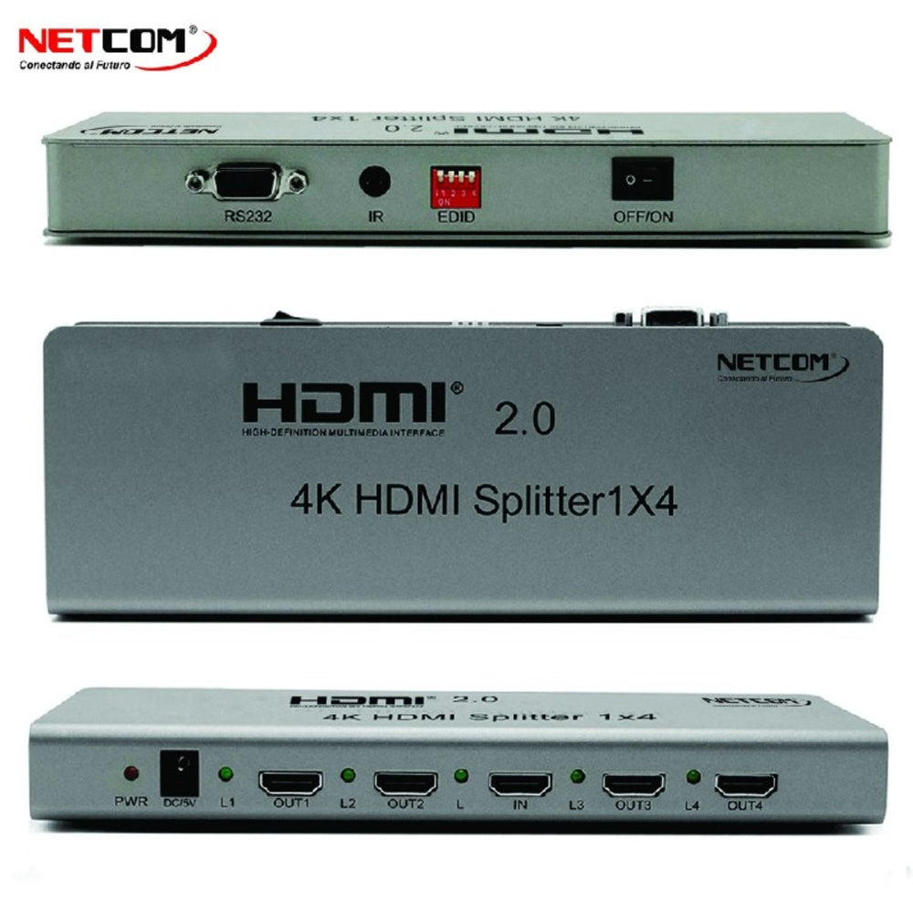 Splitter HDMI 1x4 Metalico 2.0 4K 60Hz 4 pantallas Ultra HD RS232 S1935