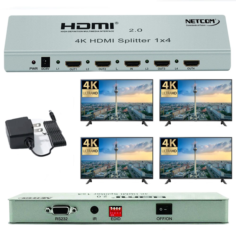 Splitter HDMI 1x4 Metalico 2.0 4K 60Hz 4 pantallas Ultra HD RS232 S1935