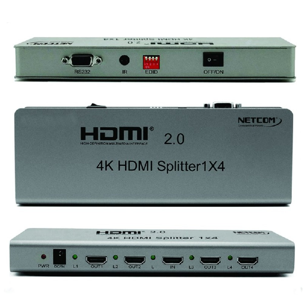 Splitter HDMI 1x4 Metalico 2.0 4K 60Hz 4 pantallas Ultra HD RS232 S1935