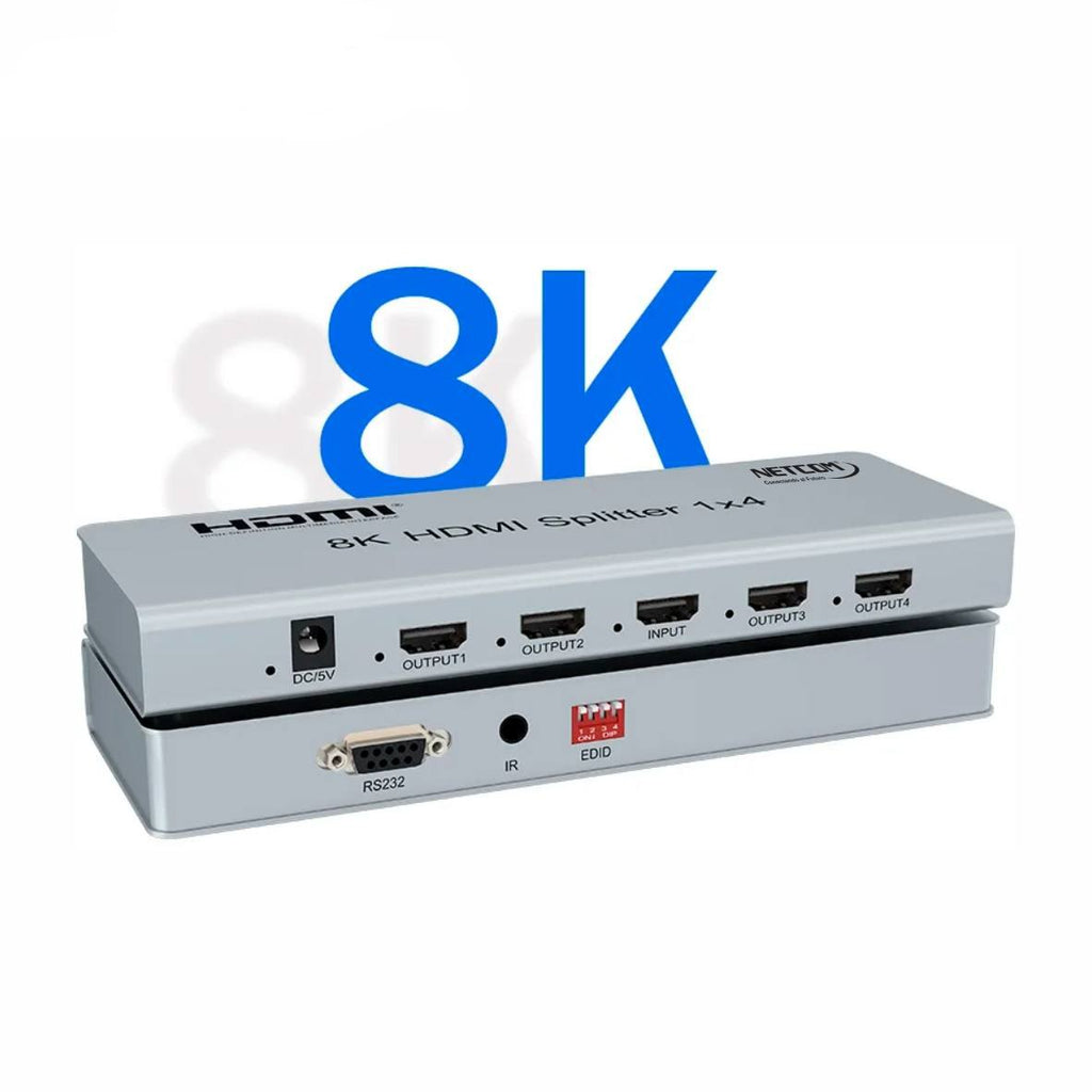 Splitter HDMI 1x4 Metalico 2.1 8K 60Hz 4 pantallas HDCP 2.3 RS232 S1936