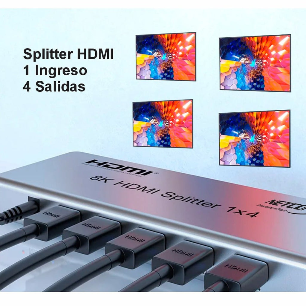 Splitter HDMI 1x4 Metalico 2.1 8K 60Hz 4 pantallas HDCP 2.3 RS232 S1936