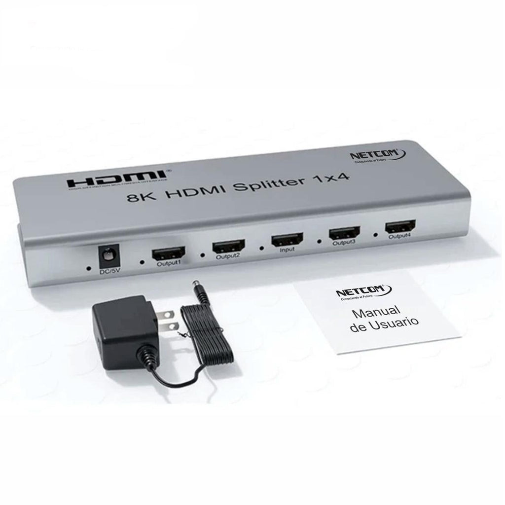 Splitter HDMI 1x4 Metalico 2.1 8K 60Hz 4 pantallas HDCP 2.3 RS232 S1936