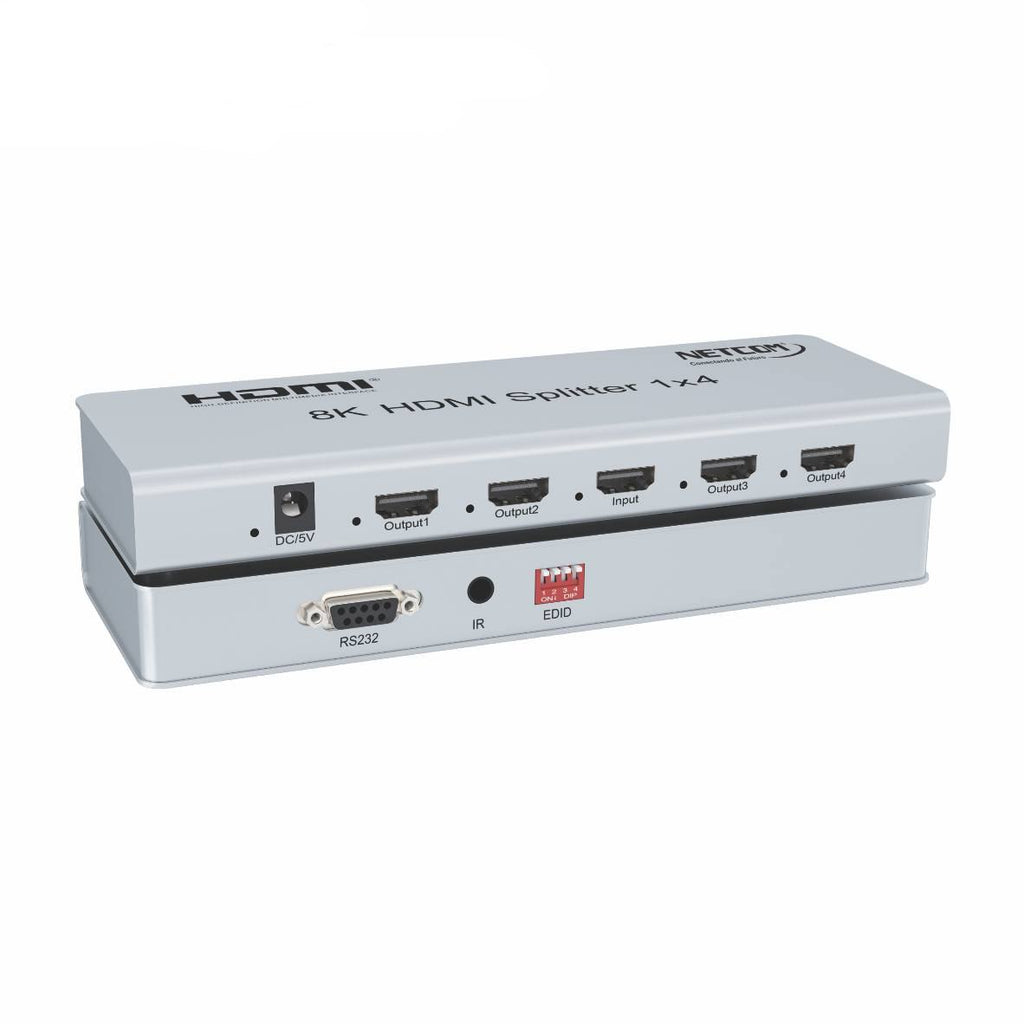 Splitter HDMI 1x4 Metalico 2.1 8K 60Hz 4 pantallas HDCP 2.3 RS232 S1936