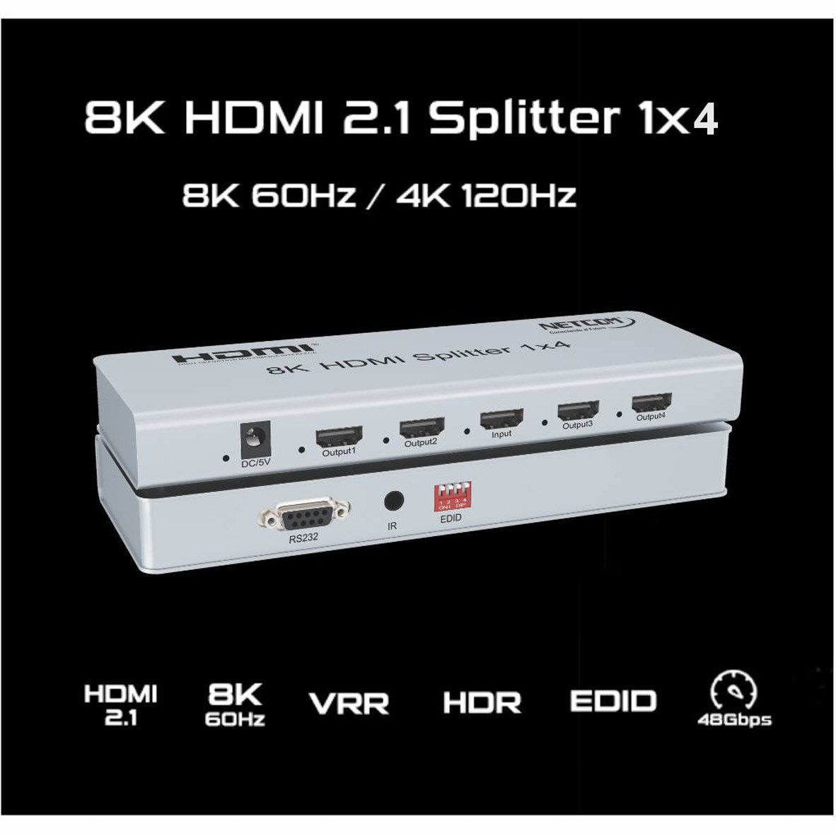 Splitter HDMI 1x4 Metalico 2.1 8K 60Hz 4 pantallas HDCP 2.3 RS232 S1936