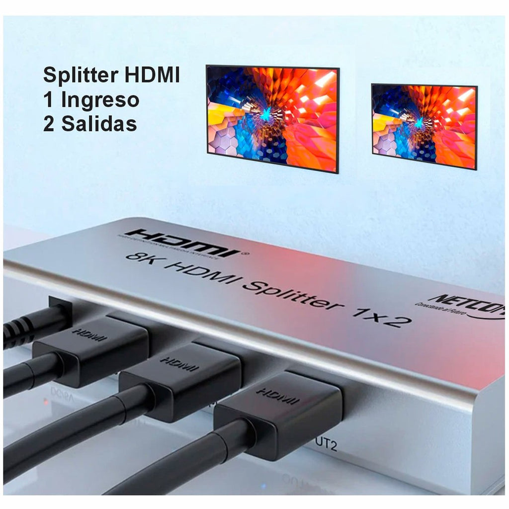 Splitter HDMI 1x2 Metalico 2.1 8K 60Hz 2 pantallas HDCP 2.3 RS232 S1937