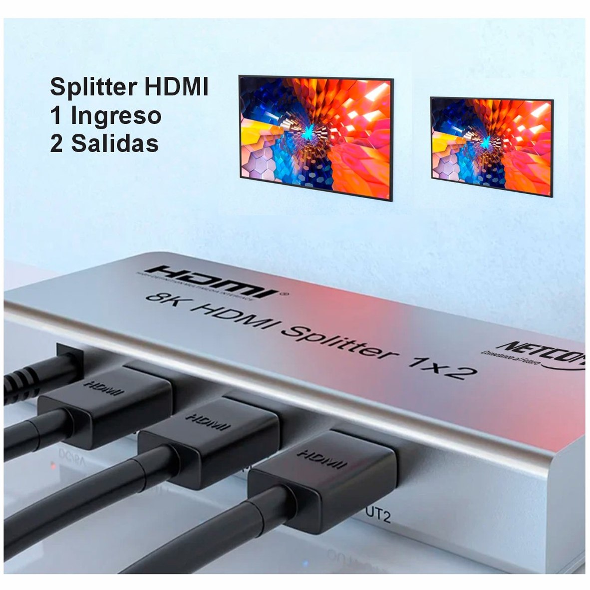 Splitter HDMI 1x2 Metalico 2.1 8K 60Hz 2 pantallas HDCP 2.3 RS232 S1937