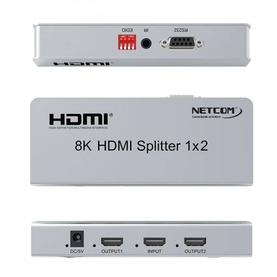 Splitter HDMI 1x2 Metalico 2.1 8K 60Hz 2 pantallas HDCP 2.3 RS232 S1937