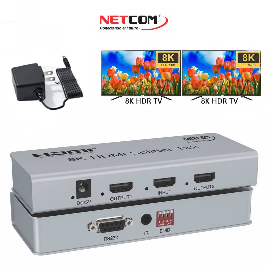 Splitter HDMI 1x2 Metalico 2.1 8K 60Hz 2 pantallas HDCP 2.3 RS232 S1937