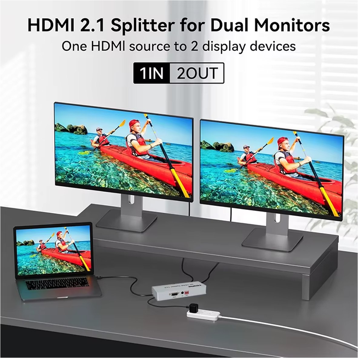 Splitter HDMI 1x2 Metalico 2.1 8K 60Hz 2 pantallas HDCP 2.3 RS232 S1937