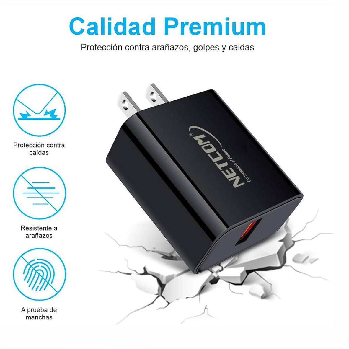 Cargador de Pared CARGA RAPIDA PD 18W QC3.0 usb 3.0 tipo C NETCOM S1938