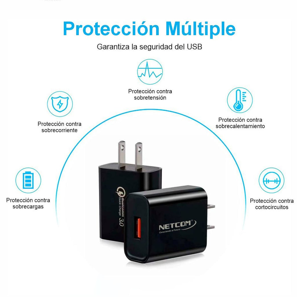 Cargador de Pared CARGA RAPIDA PD 18W QC3.0 usb 3.0 tipo C NETCOM S1938