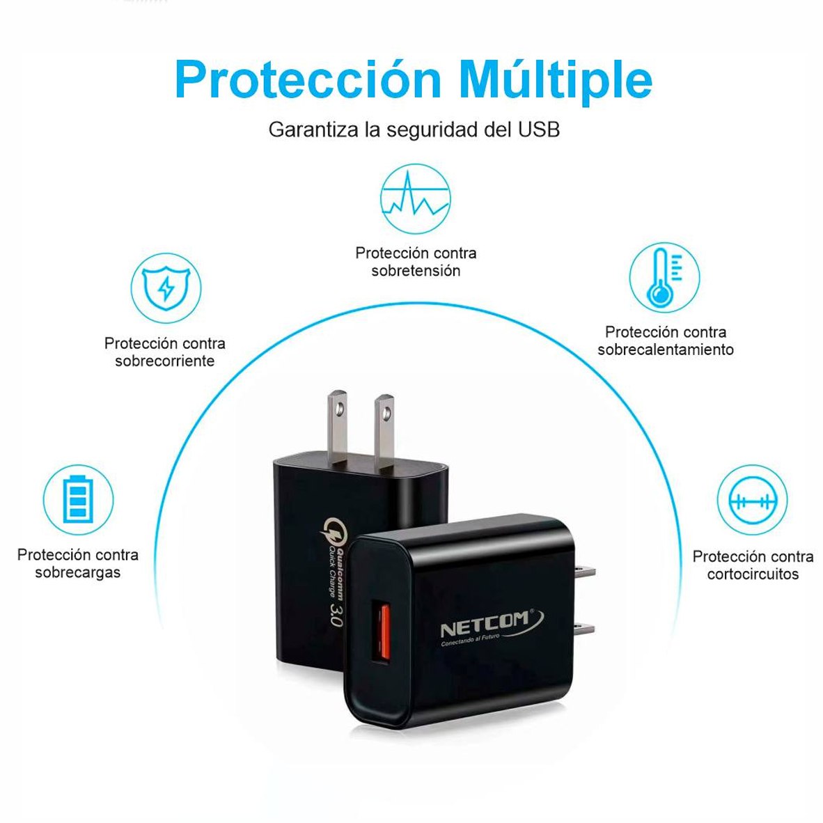 Cargador de Pared CARGA RAPIDA PD 18W QC3.0 usb 3.0 tipo C NETCOM S1938