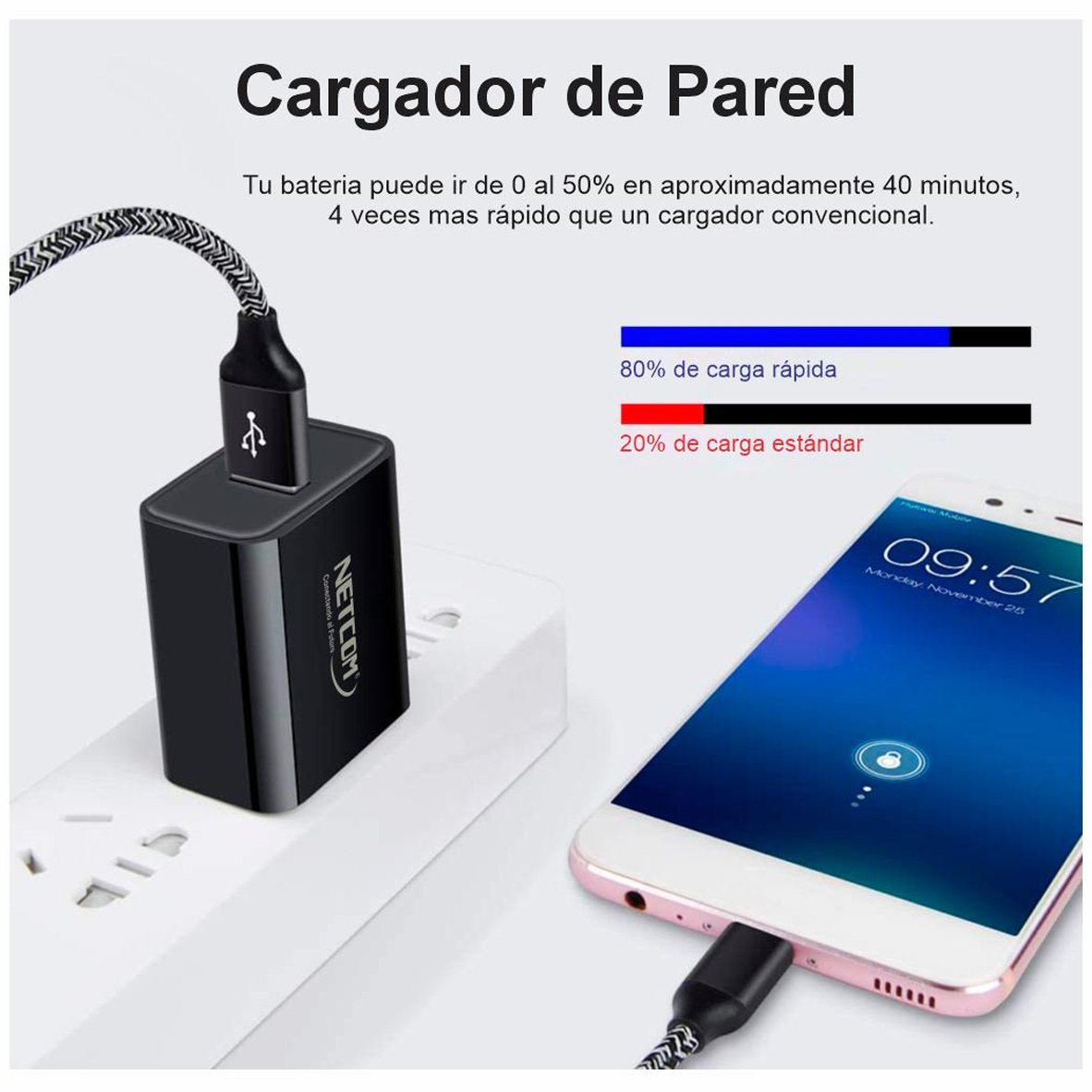 Cargador de Pared CARGA RAPIDA PD 18W QC3.0 usb 3.0 tipo C NETCOM S1938