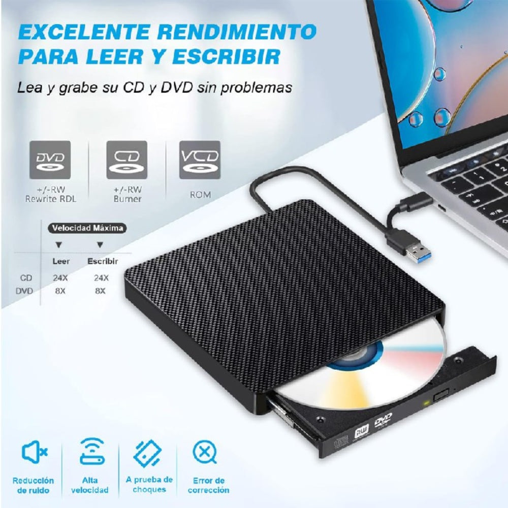Lector Externo ANDOWL Q-GF300 USB Tipo C CD/DVD RW plug and play S1939
