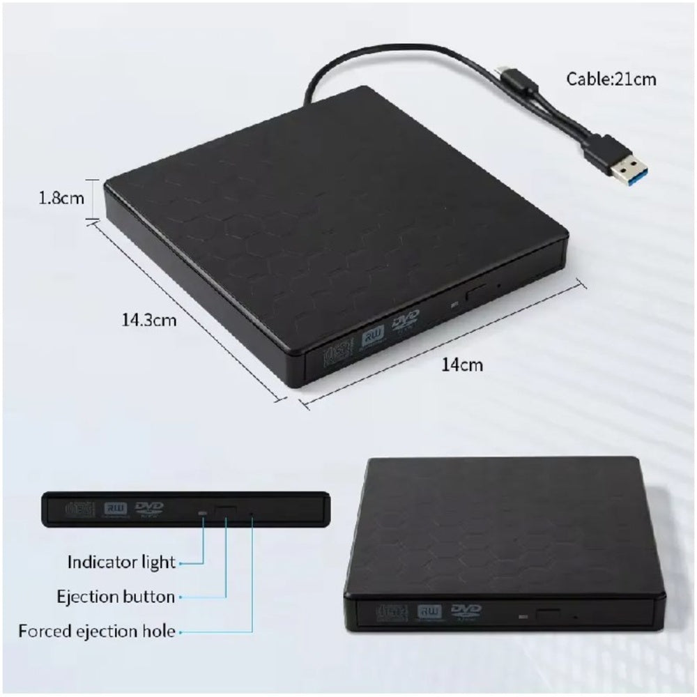 Lector Externo ANDOWL Q-GF300 USB Tipo C CD/DVD RW plug and play S1939