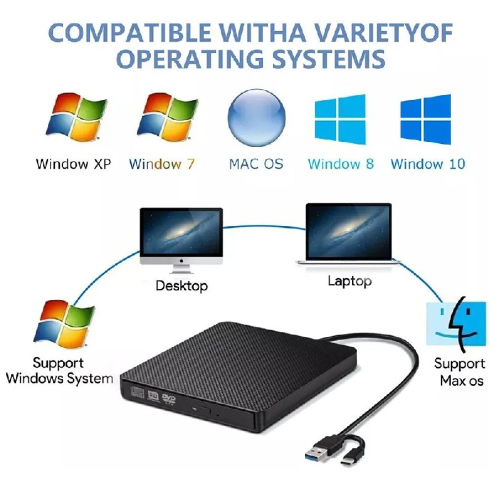 Lector Externo ANDOWL Q-GF300 USB Tipo C CD/DVD RW plug and play S1939