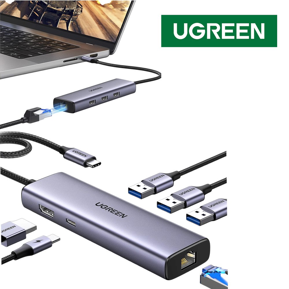 UGREEN 15598 Revodok Hub USB-C 6 en 1 100W HDMI 4K rj45 1000Mbps S1940