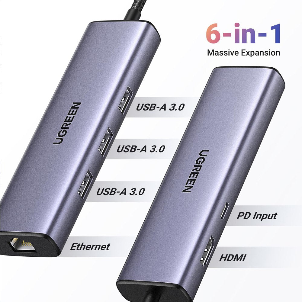 UGREEN 15598 Revodok Hub USB-C 6 en 1 100W HDMI 4K rj45 1000Mbps S1940