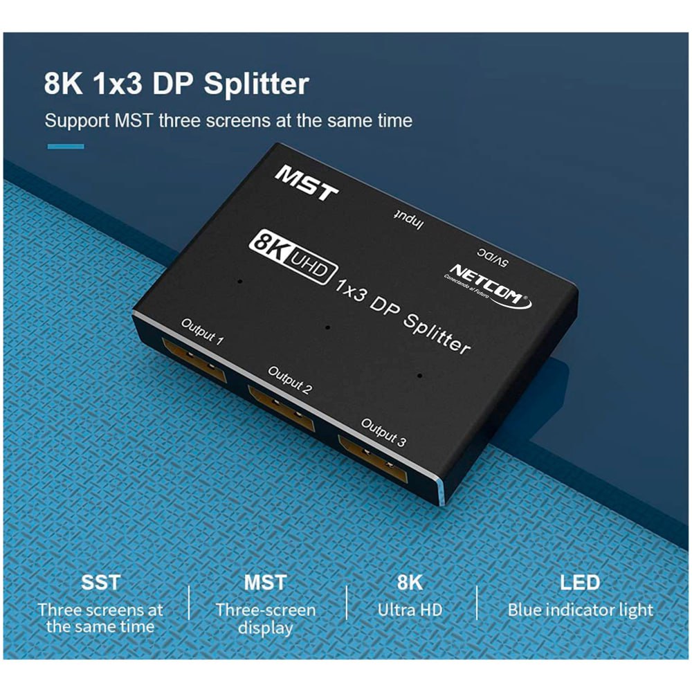 Splitter Displayport 1x3 8K NETCOM V1.4 8k 60Hz 32.4Gbps UHD S1941