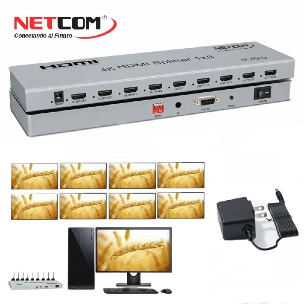 Splitter HDMI 1x8 Metalico 2.0 4K 60Hz 8 pantallas HDCP 2.3 RS232 S1945