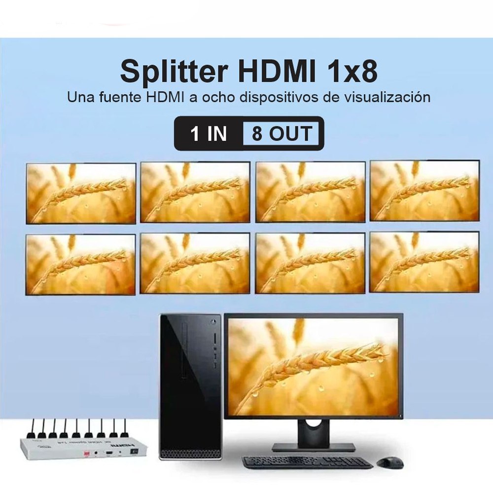 Splitter HDMI 1x8 Metalico 2.0 4K 60Hz 8 pantallas HDCP 2.3 RS232 S1945