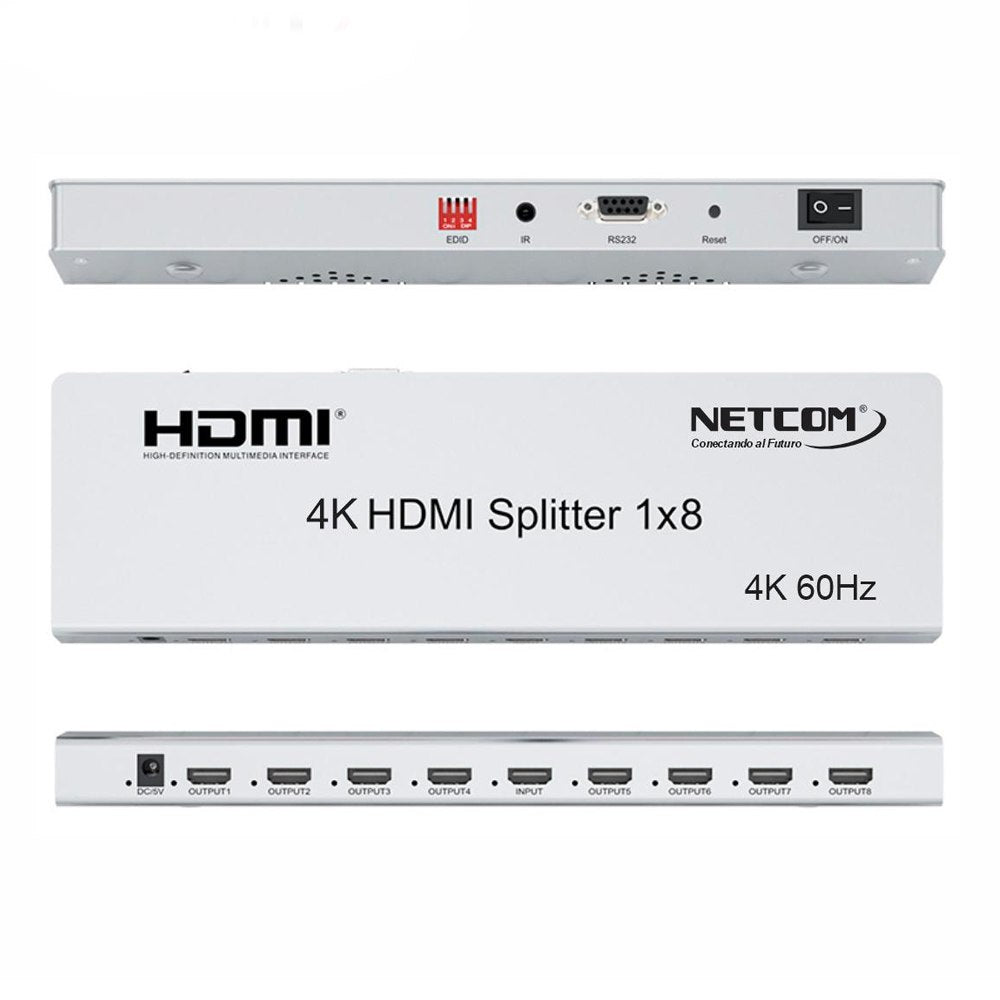 Splitter HDMI 1x8 Metalico 2.0 4K 60Hz 8 pantallas HDCP 2.3 RS232 S1945