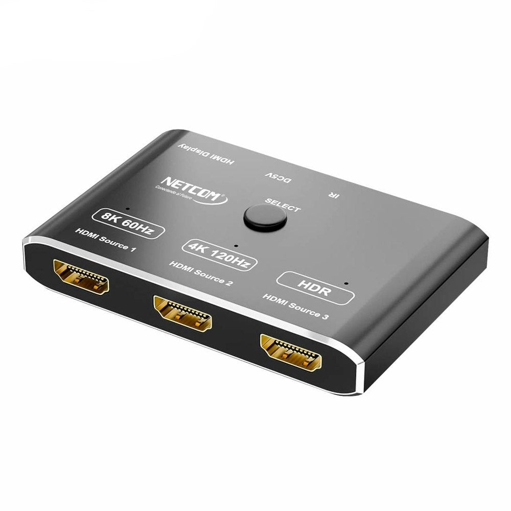 Switch HDMI 2.1 3 Puertos 8K 60Hz 3D HDR HDCP 2.3 3x1 48GBps NETCOM S1946
