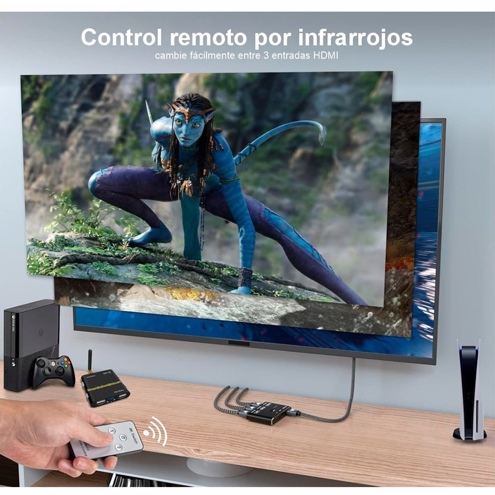 Switch HDMI 2.1 3 Puertos 8K 60Hz 3D HDR HDCP 2.3 3x1 48GBps NETCOM S1946