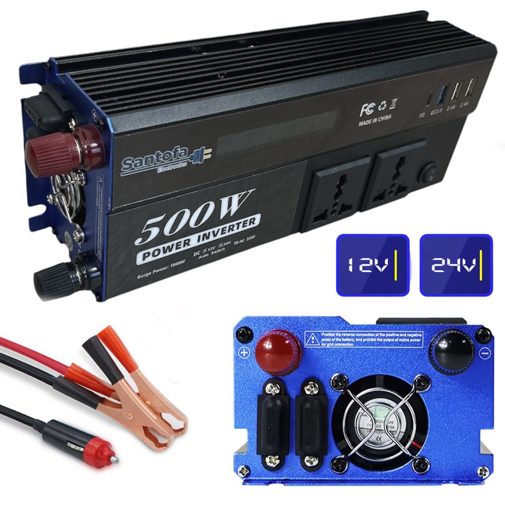 Inversor de Corriente 12V/24V a 220V 500W para Auto Casa y Camping S1949