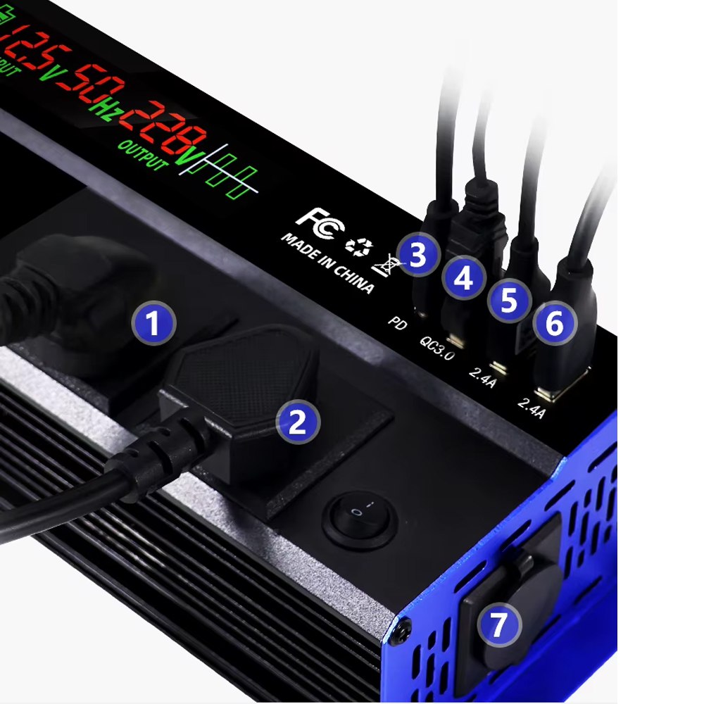 Inversor de Corriente 12V/24V a 220V 500W para Auto Casa y Camping S1949