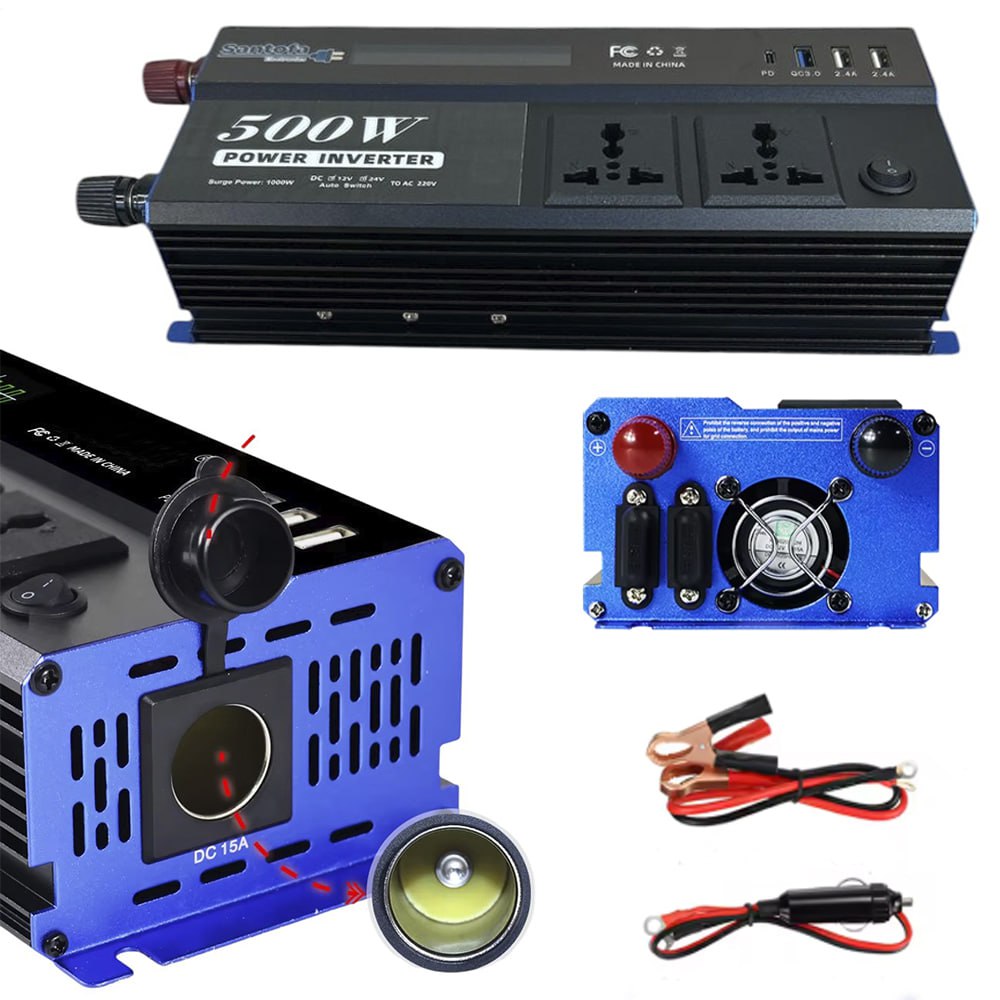 Inversor de Corriente 12V/24V a 220V 500W para Auto Casa y Camping S1949