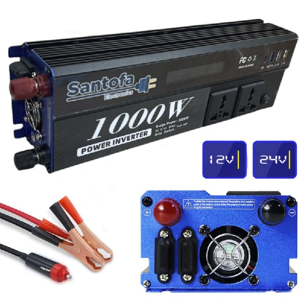 Inversor de Corriente 12V/24V a 220V 1000W para Auto Casa y Camping S1950