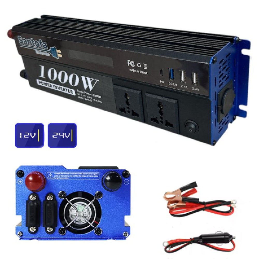Inversor de Corriente 12V/24V a 220V 1000W para Auto Casa y Camping S1950