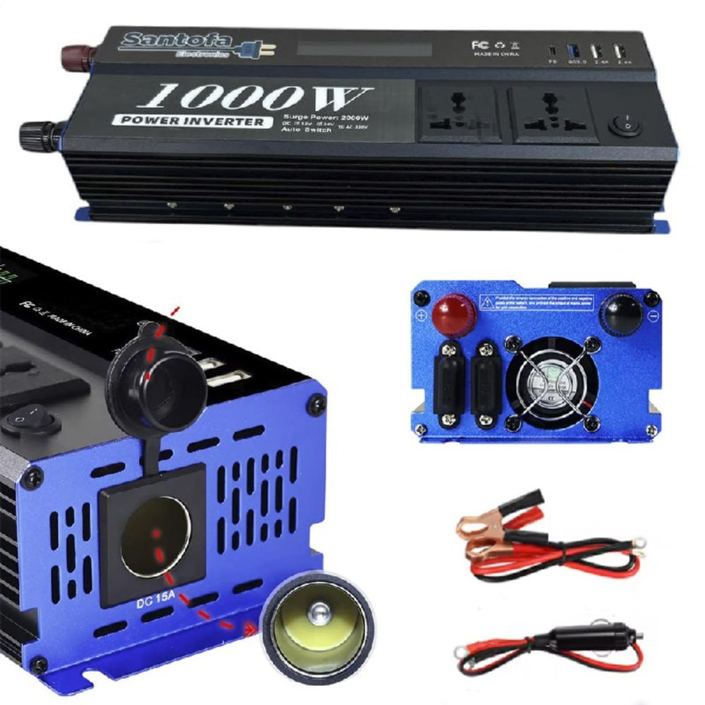 Inversor de Corriente 12V/24V a 220V 1000W para Auto Casa y Camping S1950