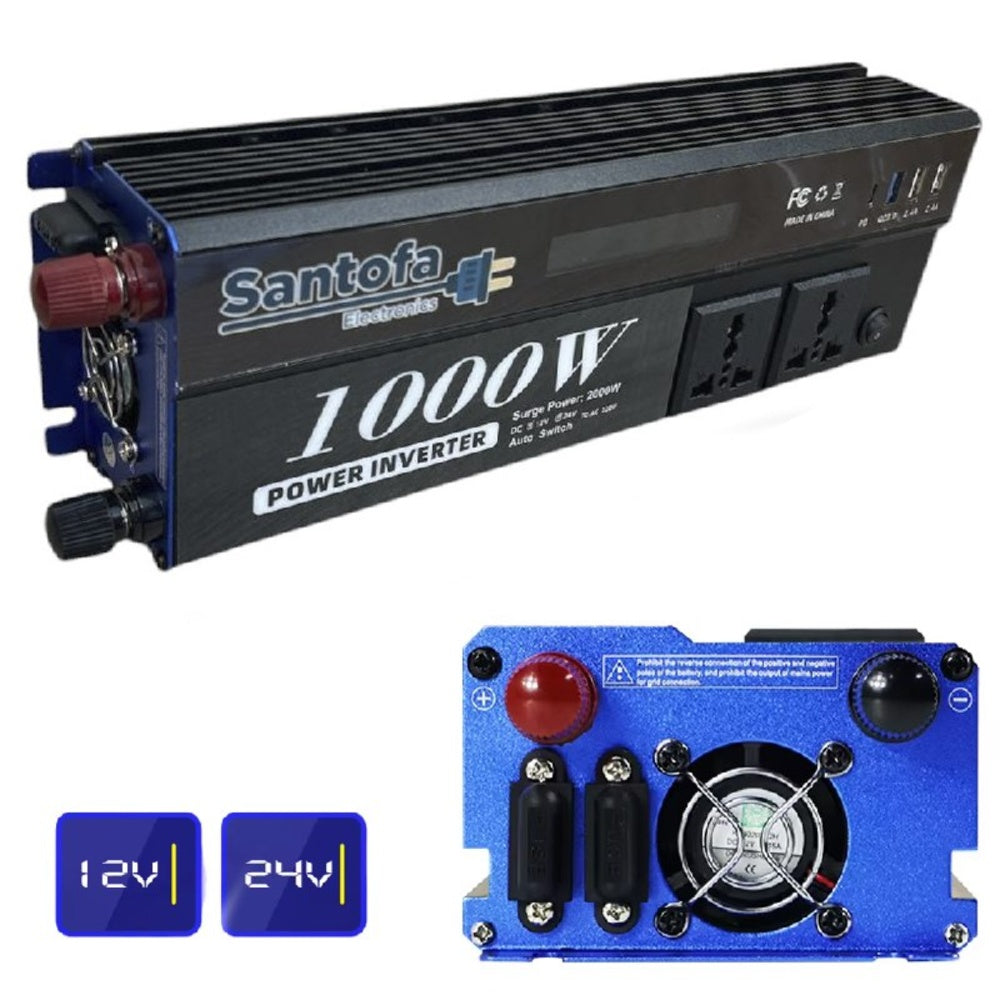 Inversor de Corriente 12V/24V a 220V 1000W para Auto Casa y Camping S1950