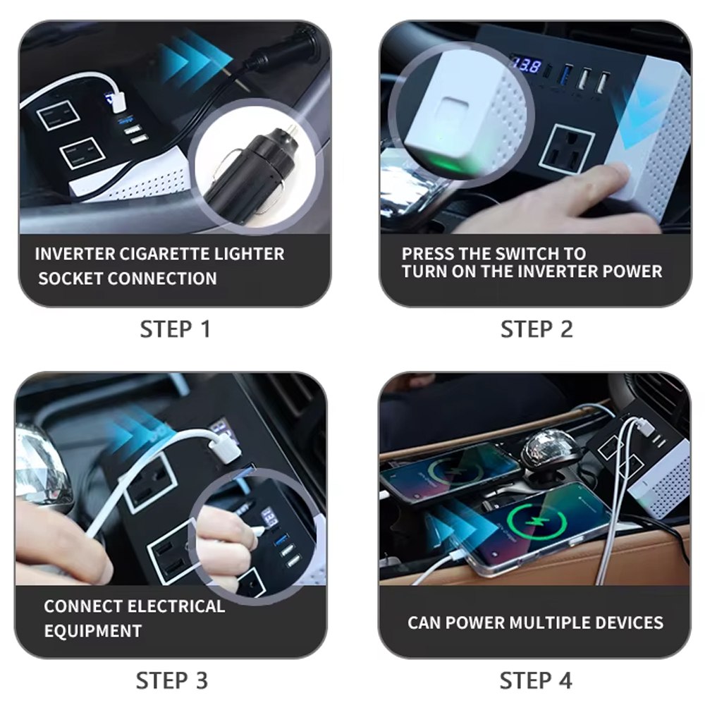 Inversor de corriente 12V a 220V 300W auto 2 USB PD3.0 QC3.0 SANTOFA S1951