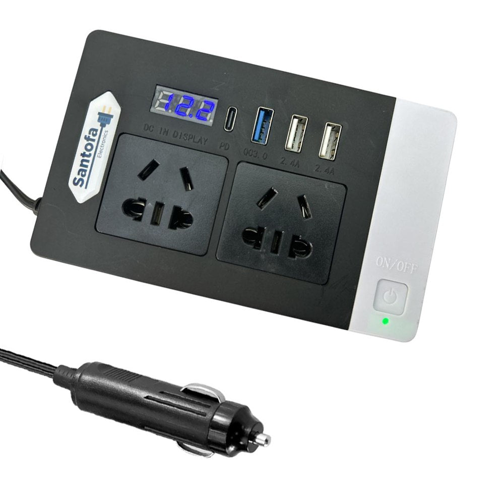 Inversor de corriente 12V a 220V 300W auto 2 USB PD3.0 QC3.0 SANTOFA S1951