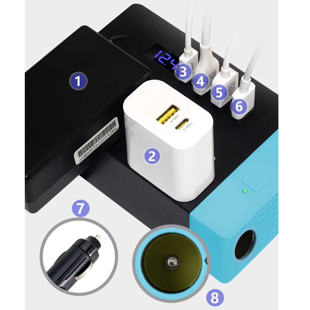 Inversor de corriente 12V a 220V 300W auto 2 USB PD3.0 QC3.0 SANTOFA S1952