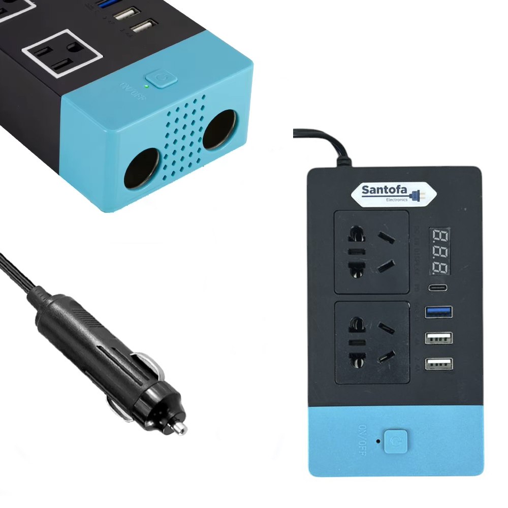 Inversor de corriente 12V a 220V 300W auto 2 USB PD3.0 QC3.0 SANTOFA S1952