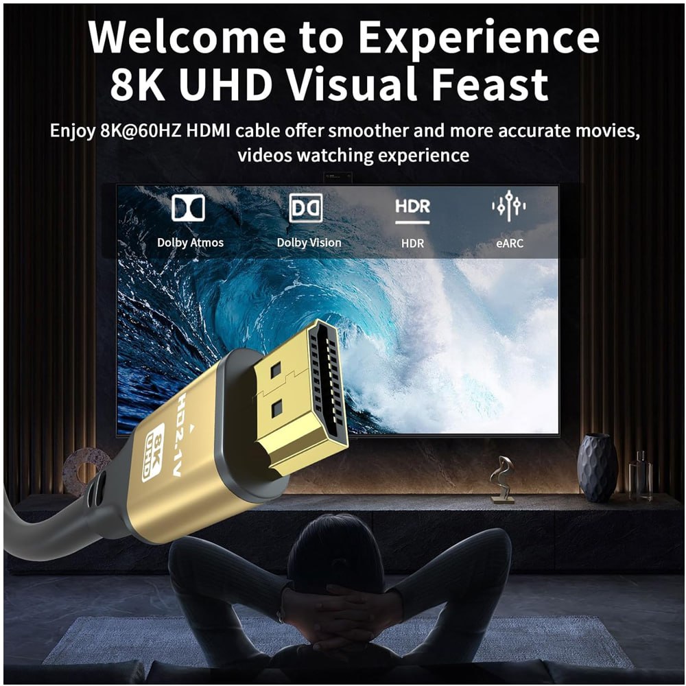 Cable Hdmi 8K 2.1 5 Metros 48gbps 60Hz 4k 120Hz ULTRA HD HDR PVC S1963