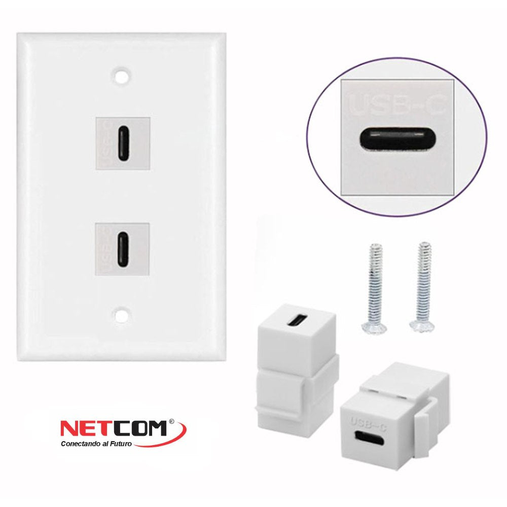 Placa de pared ABS 2 puertos USB C TIPO C Faceplate hembra a hembra NETCOM S1965