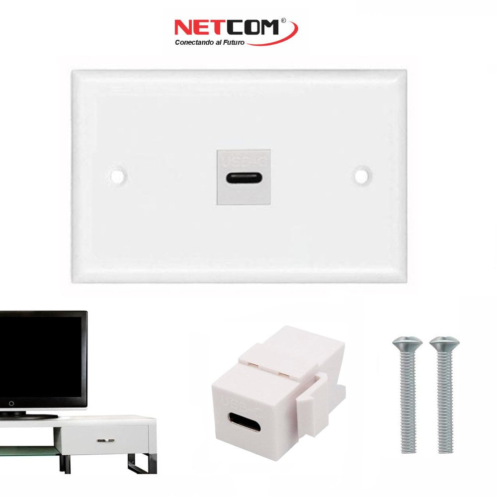 Placa de pared ABS 1 puerto USB C TIPO C Faceplate hembra a hembra NETCOM S1966