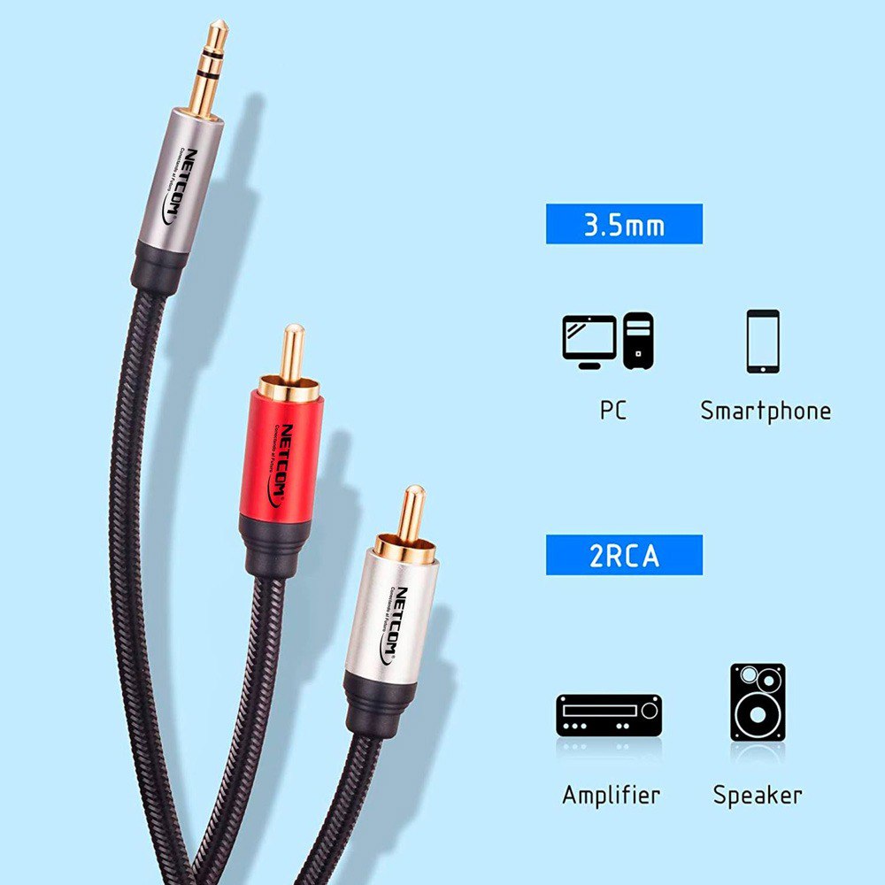 Cable de audio Plug 3.5mm a 2 RCA Macho 5 Metros NETCOM S1969