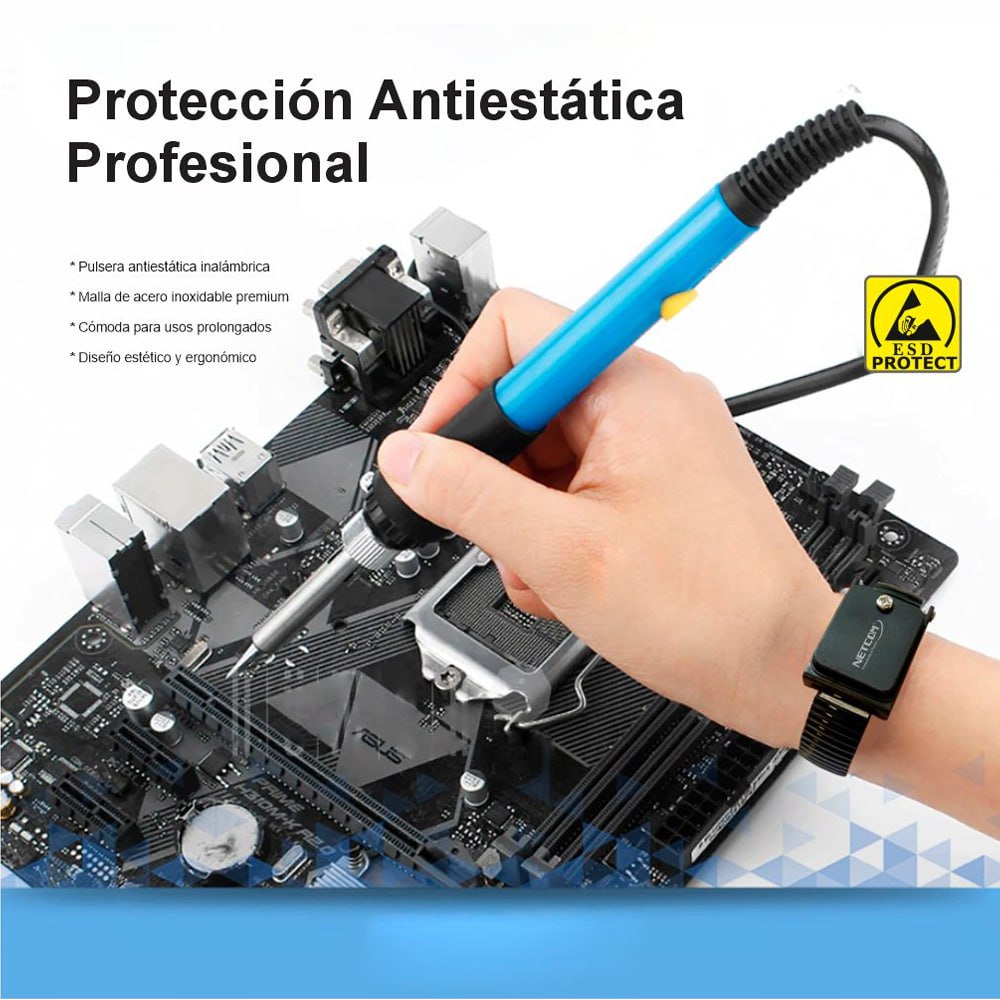 Pulsera Antiestatica inalambrica para electronica NETCOM Brazalate acero S1972