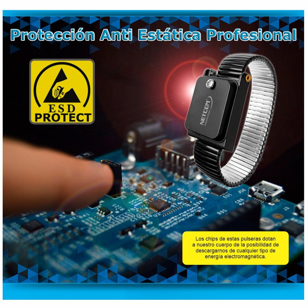 Pulsera Antiestatica inalambrica para electronica NETCOM Brazalate acero S1972