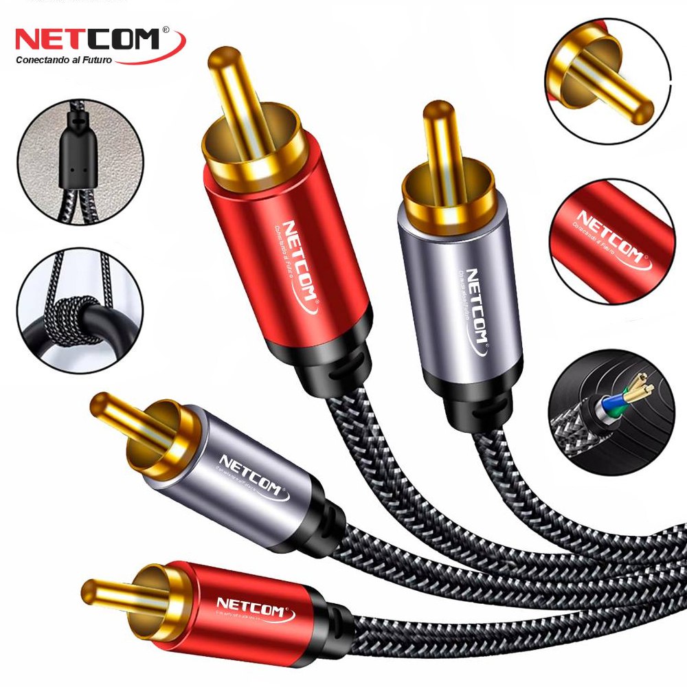 Cable de audio 2 RCA a 2 RCA Macho 1.8 Metros NETCOM S1973