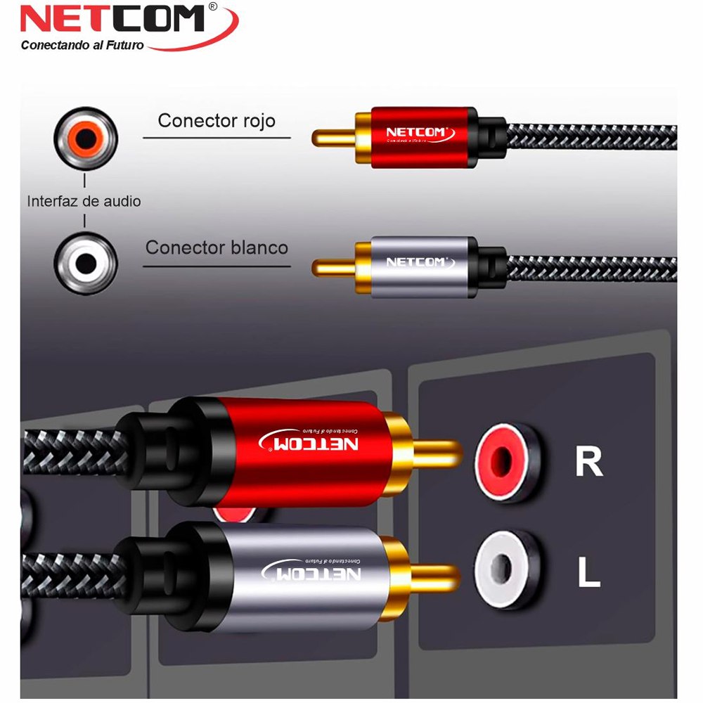 Cable de audio 2 RCA a 2 RCA Macho 1.8 Metros NETCOM S1973