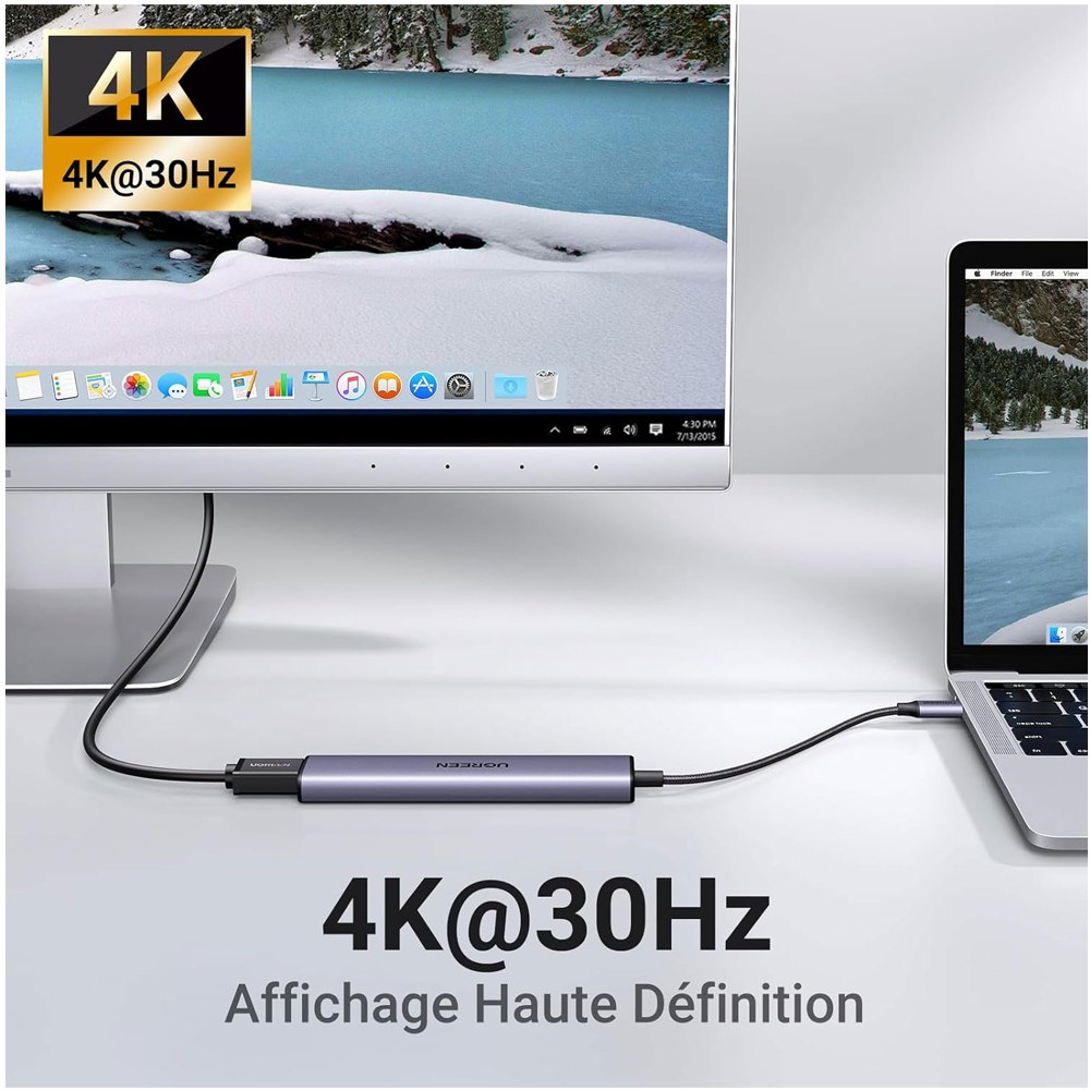 Hub USB-C 5 en 1 UGREEN 70495 | HDMI 4K@60Hz | 3 USB 3.0 | Power Delivery 100W S1987