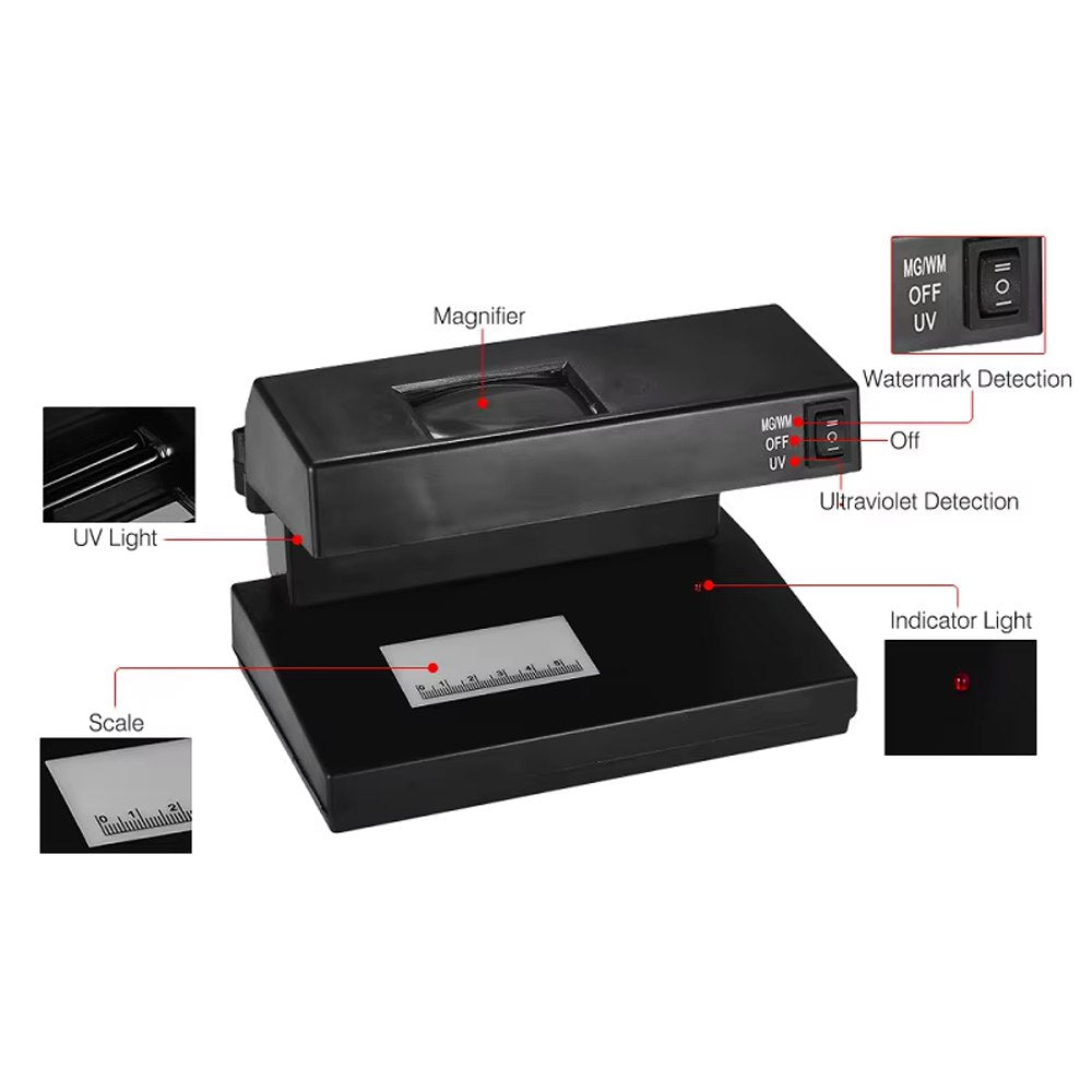 Detector de Billetes Falsos AD-2138 con Luz UV y Lupa Soles Dólares y Euros S1989