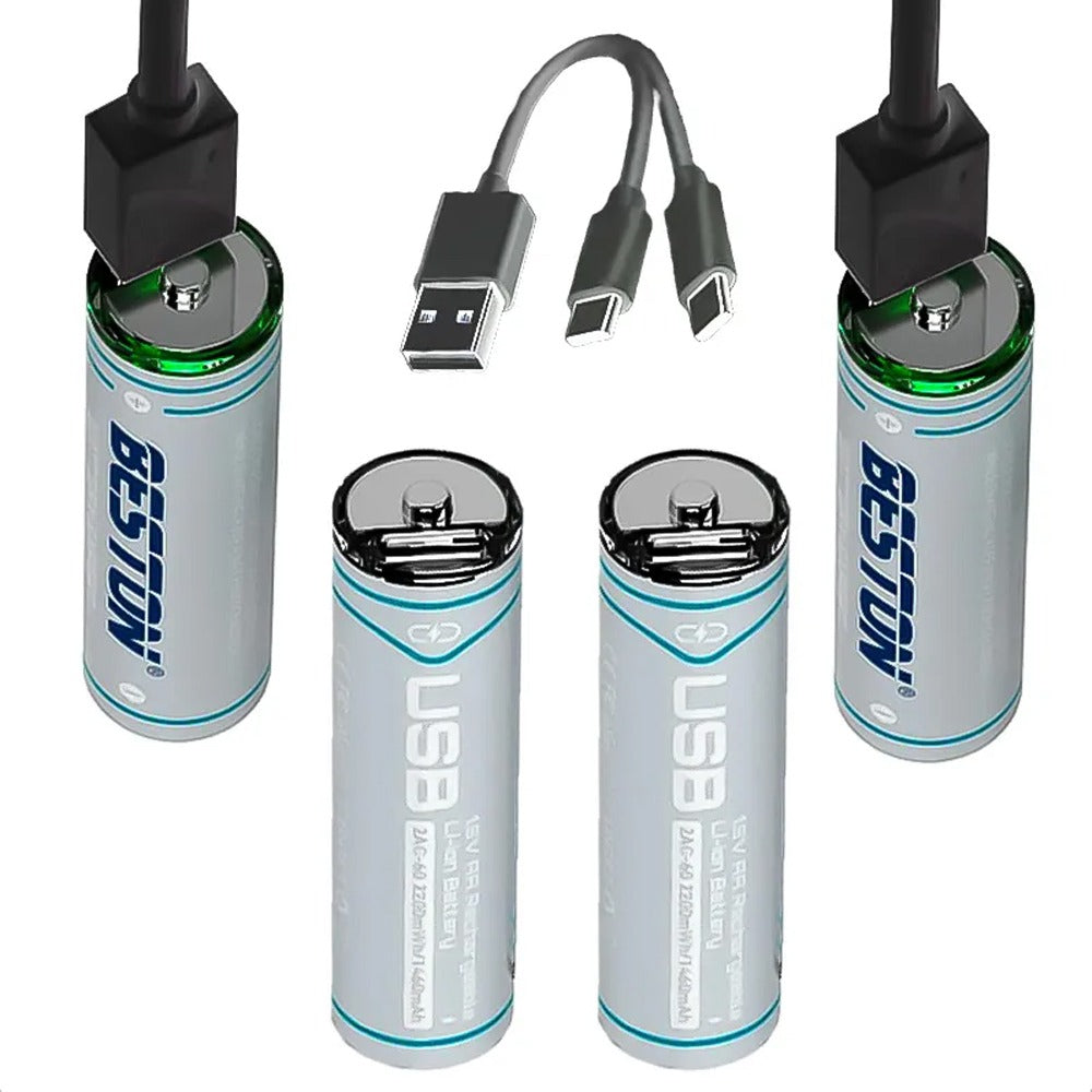 4 Baterias de Litio Recargable AA Pila 1.5V 2200mWh BESTON USB TIPO C S1996